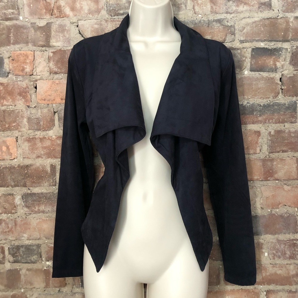 Velvety open face draped jacket